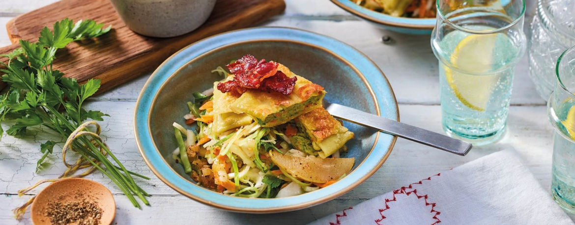 Maultaschen mit gebratenen Birnen und Speck an Coleslaw-Salat für 4 Personen von lidl-kochen.de