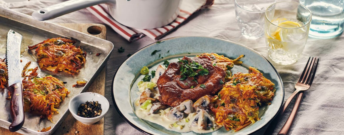Steaks mit Pilzrahmsauce und Rösti für 4 Personen von lidl-kochen.de