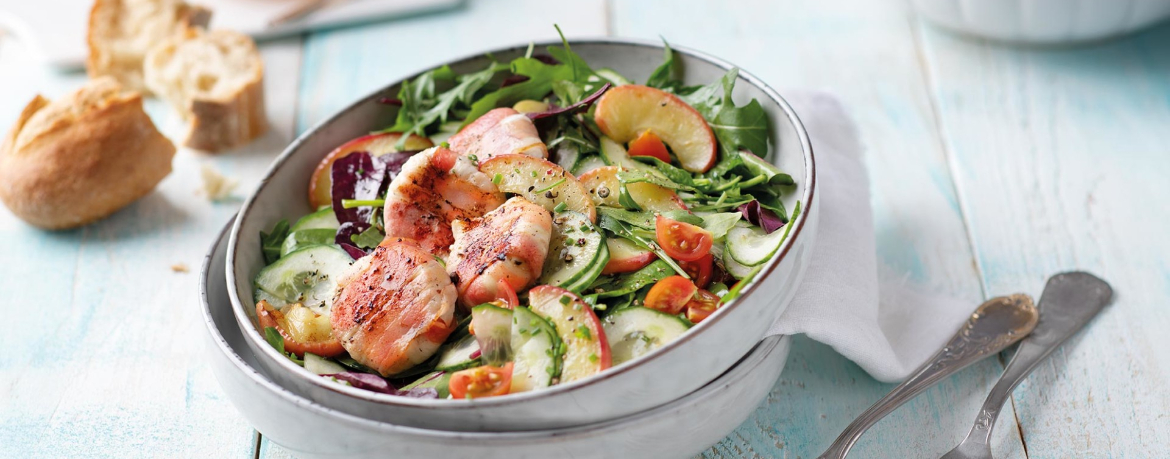 Ziegenkäse im Speckmantel auf Salat mit Senf-Vinaigrette für 4 Personen von lidl-kochen.de