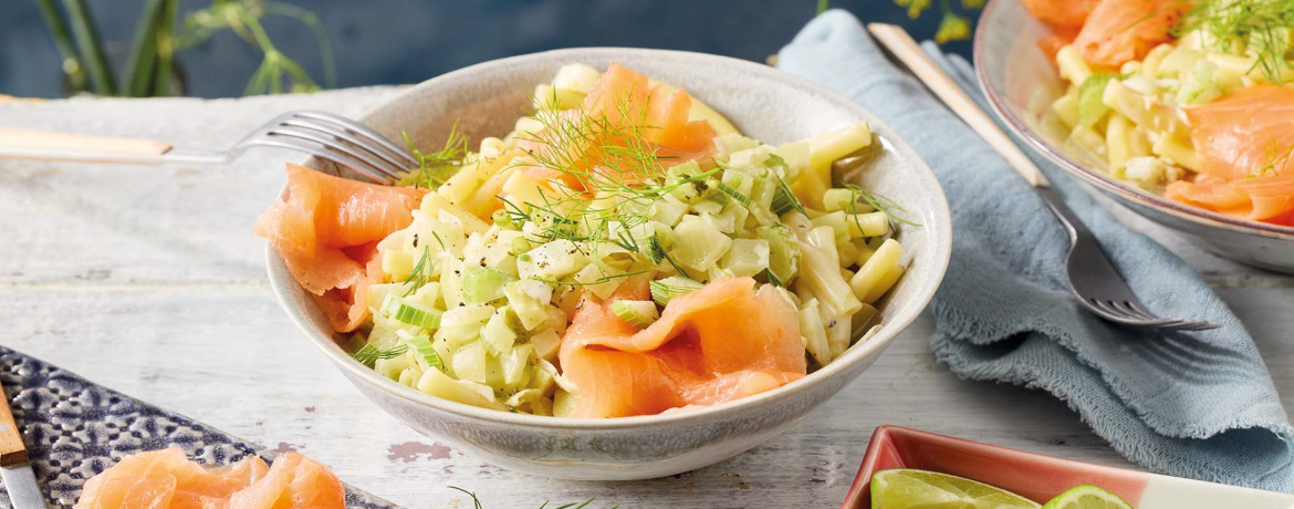 Nudeln mit geräuchertem Lachs in cremiger Fenchel-Sahnesoße mit Dill für 4 Personen von lidl-kochen.de