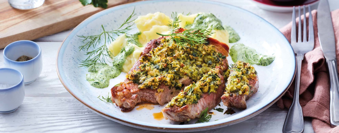 Steaks mit Kruste, Kartoffelpüree und grüner Sauce für 4 Personen von lidl-kochen.de