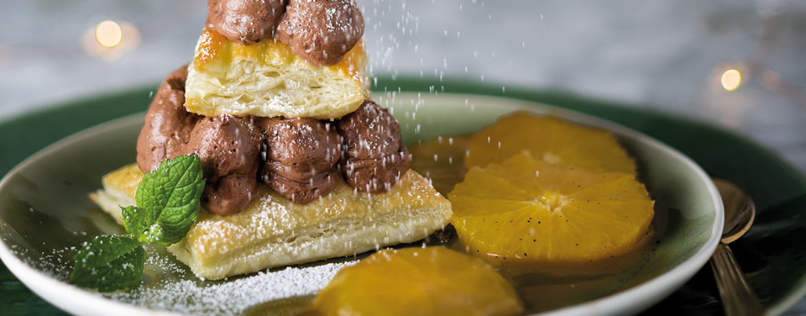 Schokoladen-Mille feuille mit Karamell-Orangen für 4 Personen von lidl-kochen.de