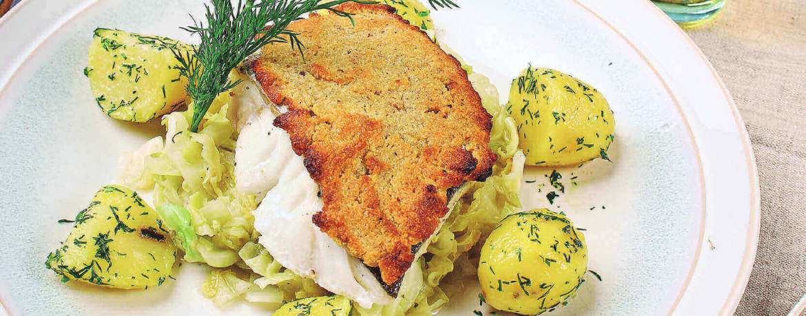Kabeljau mit Senfkruste, Dill-Kartoffeln und Weißkohl für 4 Personen von lidl-kochen.de