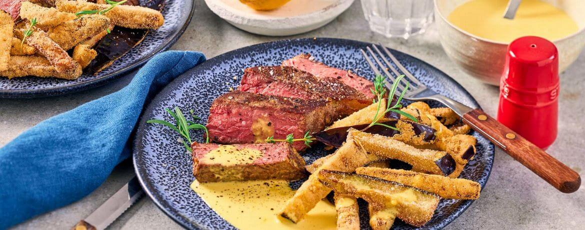 Rückwärts gebratenes Steak vom Rind mit Zitronen-Aioli und Auberginen-Pommes für 4 Personen von lidl-kochen.de