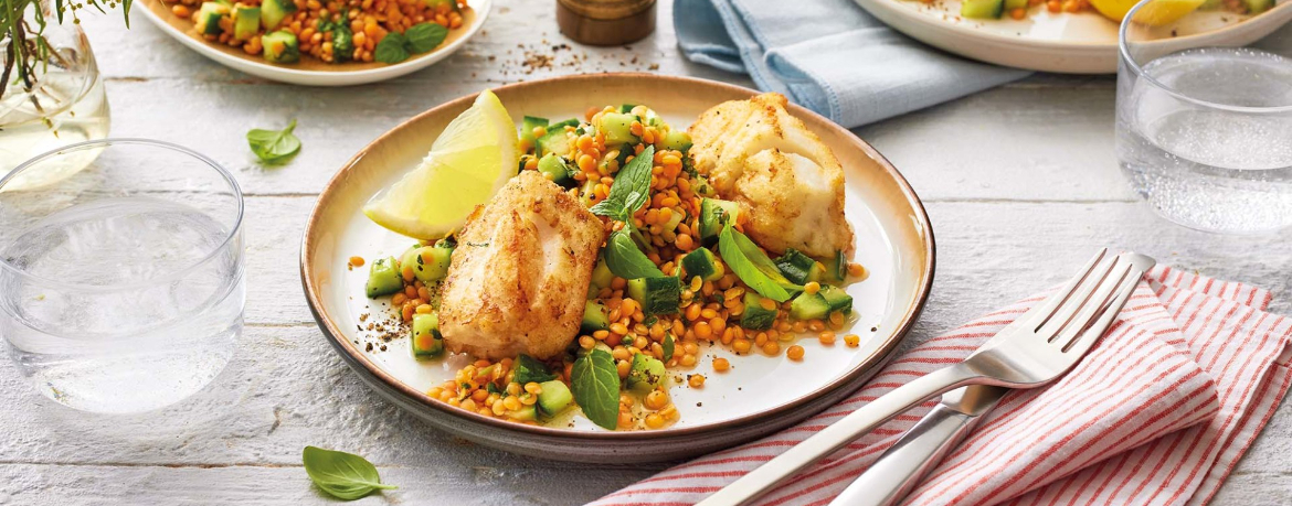 Gebratenes Filet vom Kabeljau mit roten Linsen und Minze für 4 Personen von lidl-kochen.de