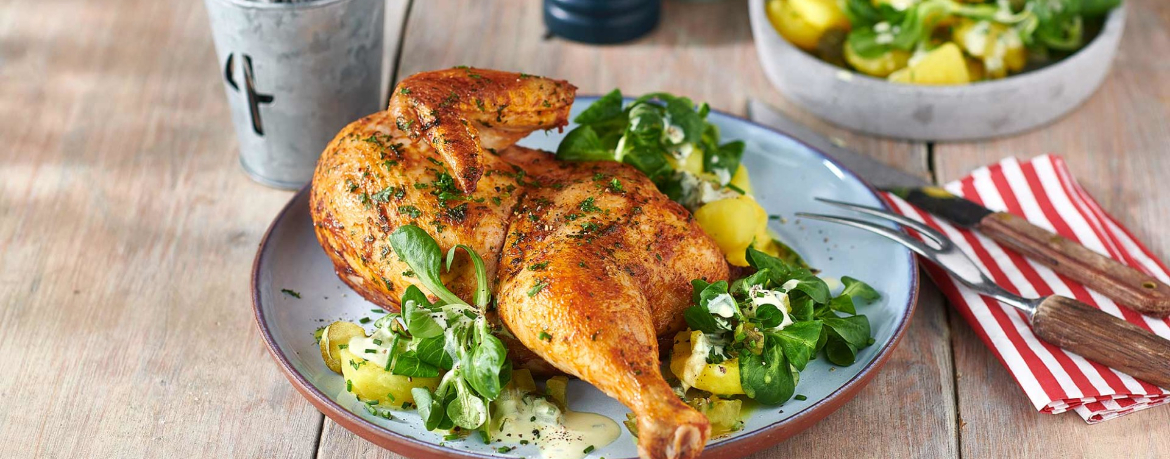 Brathähnchen mit Kartoffel-Feldsalat für 4 Personen von lidl-kochen.de