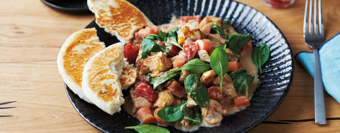 Garam-Masala-Ragout mit Pute, Spinat und Naan-Brot für 4 Personen von lidl-kochen.de