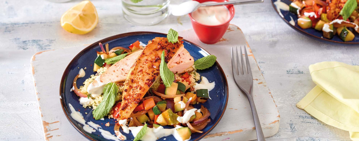 Hähnchen mit mediterranem Bratgemüse, Minzcouscous und Zitronendip für 4 Personen von lidl-kochen.de