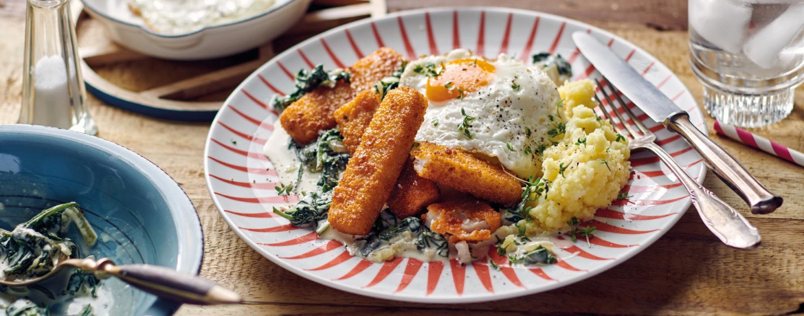 Fischstäbchen mit Kartoffelpüree und Rahmspinat für 4 Personen von lidl-kochen.de