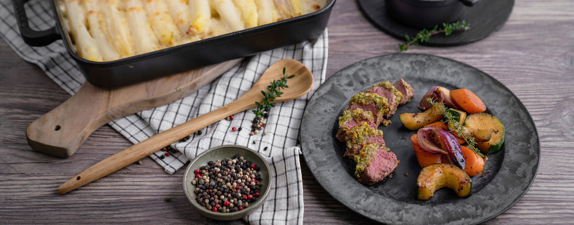 Lammfilet mit Pistazienkruste und Spargel-Kartoffelgratin für 4 Personen von lidl-kochen.de