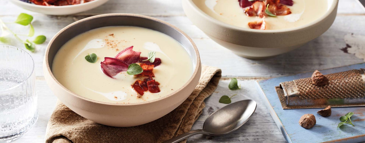 Cremige Kartoffelsuppe mit Rotwein-Schalotten und Knusper-Schinken für 4 Personen von lidl-kochen.de