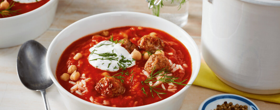 Tomatensuppe mit Reis und Hackbällchen für 4 Personen von lidl-kochen.de