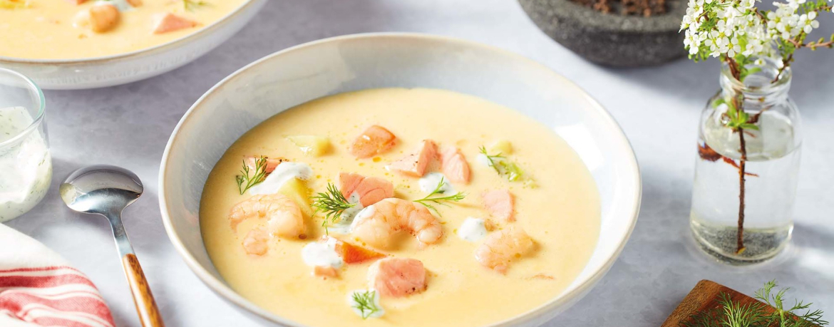 Kartoffelsuppe mit Lachs und Garnelen für 4 Personen von lidl-kochen.de