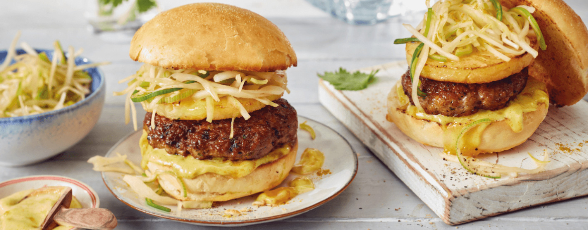 Asia-Burger mit Ananas und Currymayo für 4 Personen von lidl-kochen.de