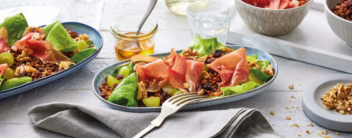 Linsen-Salat mit Weintrauben und Serrano-Schinken für 4 Personen von lidl-kochen.de