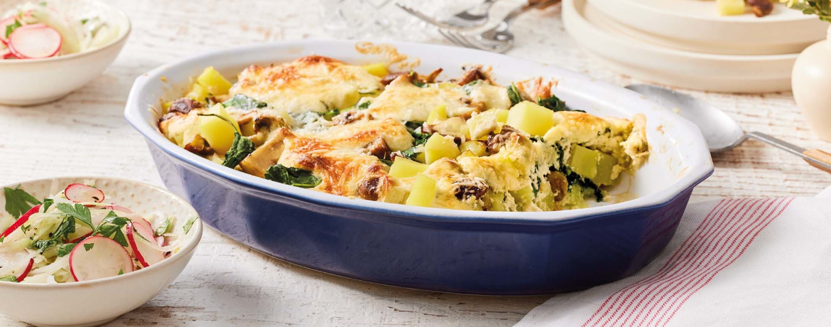 Kartoffelfrittata mit Spinat, Champignons und Kohlrabi-Radieschen-Salat für 4 Personen von lidl-kochen.de