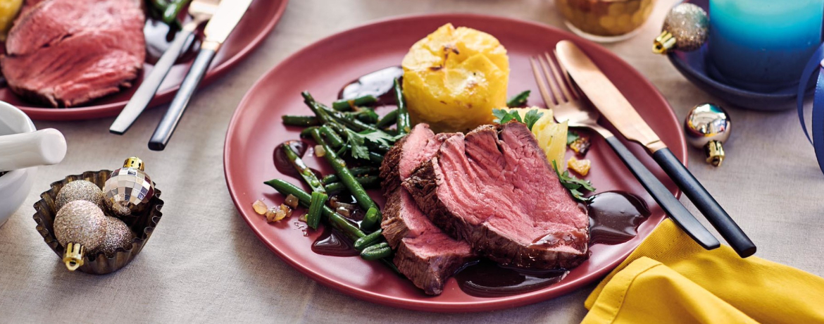 Rinderfilet mit Kartoffelgratin und Bohnen-Gemüse für 4 Personen von lidl-kochen.de