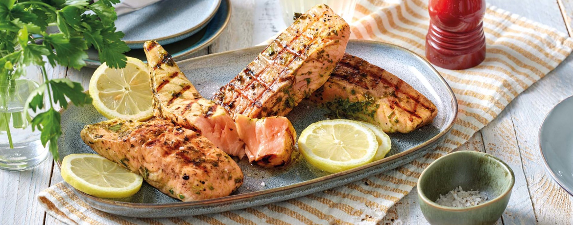 Gegrillter Lachs mit Zitronen-Knoblauch-Marinade für 4 Personen von lidl-kochen.de