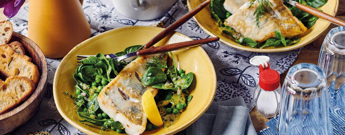 Gebratener Zander mit Spinat-Erbsen-Salat - Rezept | LIDL Kochen