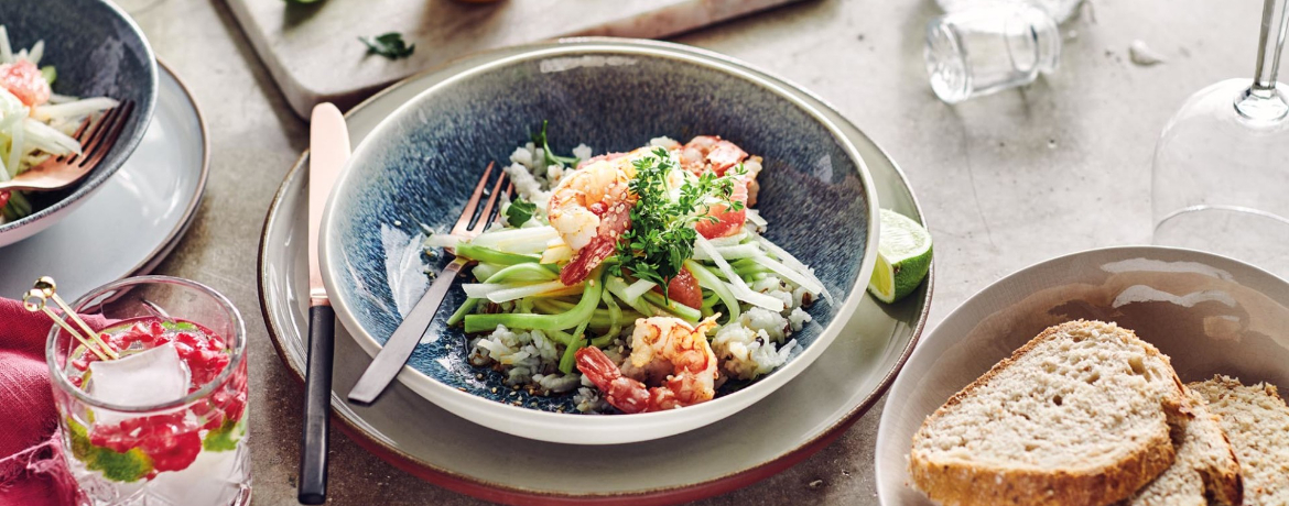 Kohlrabi-Grapefruit-Salat mit Wildreis-Vinaigrette und gebratenen Garnelen für 4 Personen von lidl-kochen.de