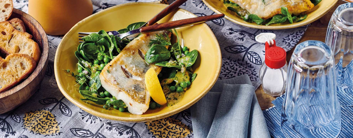 Gebratener Zander mit Spinat-Erbsen-Salat für 4 Personen von lidl-kochen.de