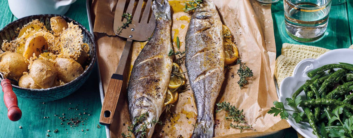 Wolfsbarsch mit Parmesankartoffeln und Bohnensalat für 4 Personen von lidl-kochen.de