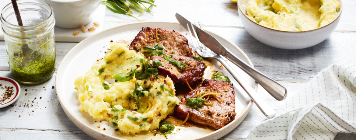 Scaloppine al limone mit Kartoffel-Lauch-Püree und Bärlauch für 4 Personen von lidl-kochen.de