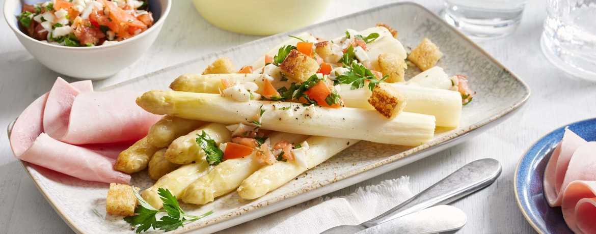 Spargel mit Tomaten-Eiersalat und Schinken für 4 Personen von lidl-kochen.de