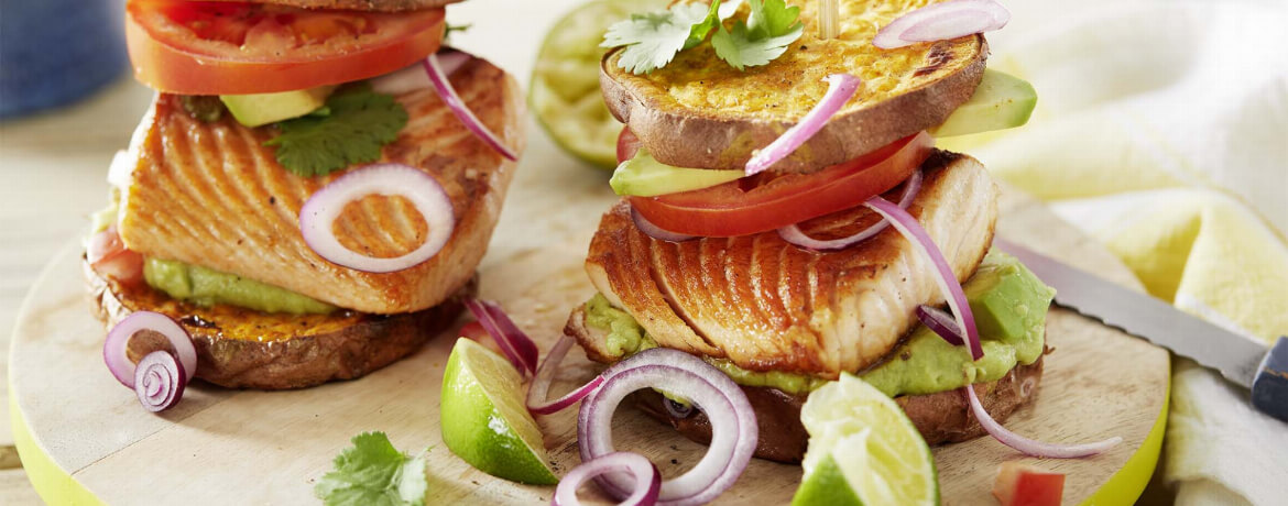 Süßkartoffel-Lachs-Burger für 4 Personen von lidl-kochen.de