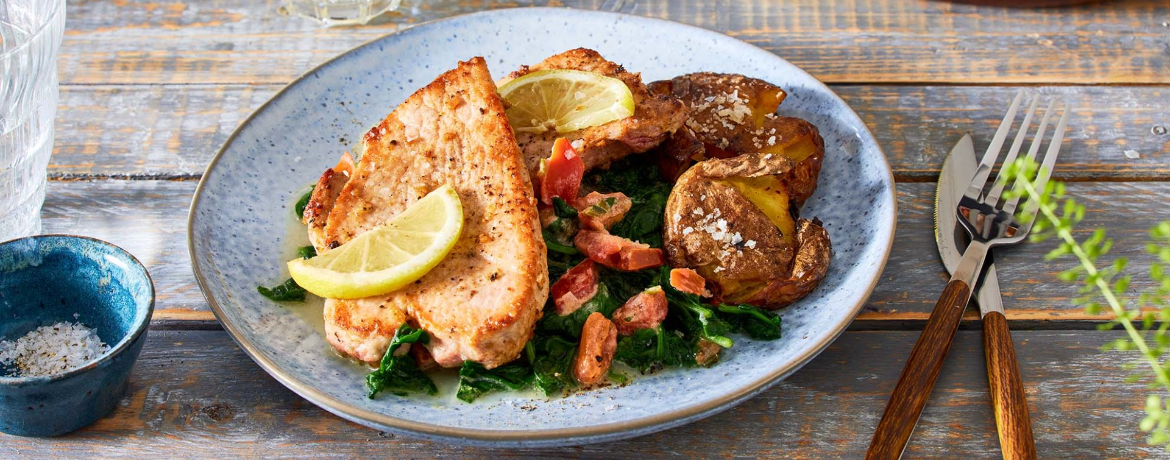 Schnitzelchen mit Quetschkartoffeln und Spinat für 4 Personen von lidl-kochen.de