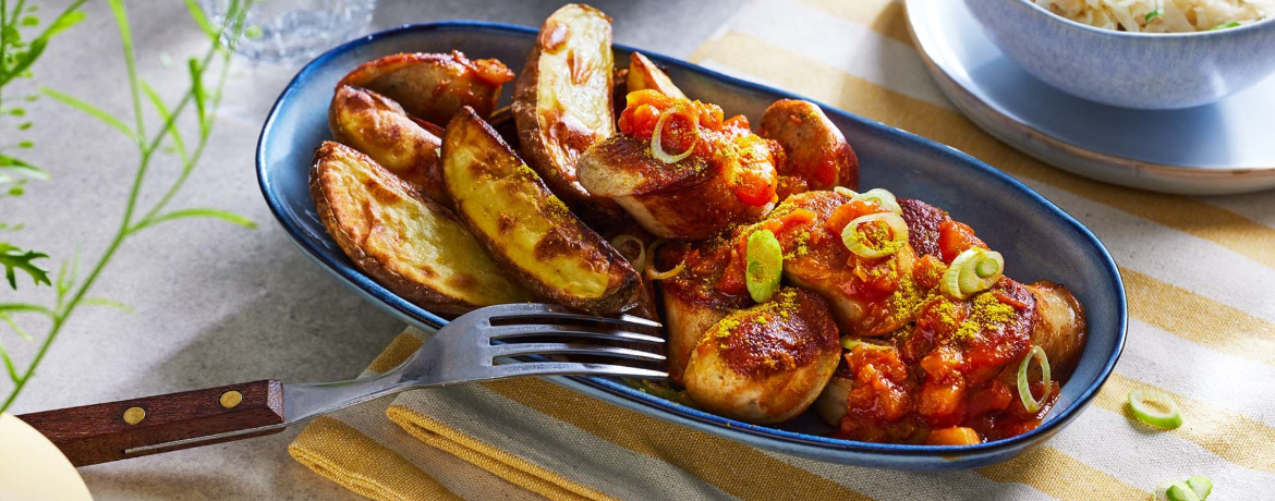 Mango-Currywurst mit Kartoffelecken und süß-sauren Krautsalat für 4 Personen von lidl-kochen.de