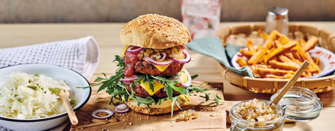 Vemondo Double Burger mit Gurkenrelish für 4 Personen von lidl-kochen.de