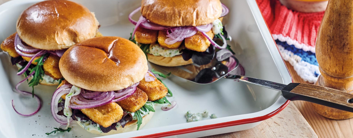 Vegane Fischstäbchen-Burger mit Sauce Tartar für 4 Personen von lidl-kochen.de