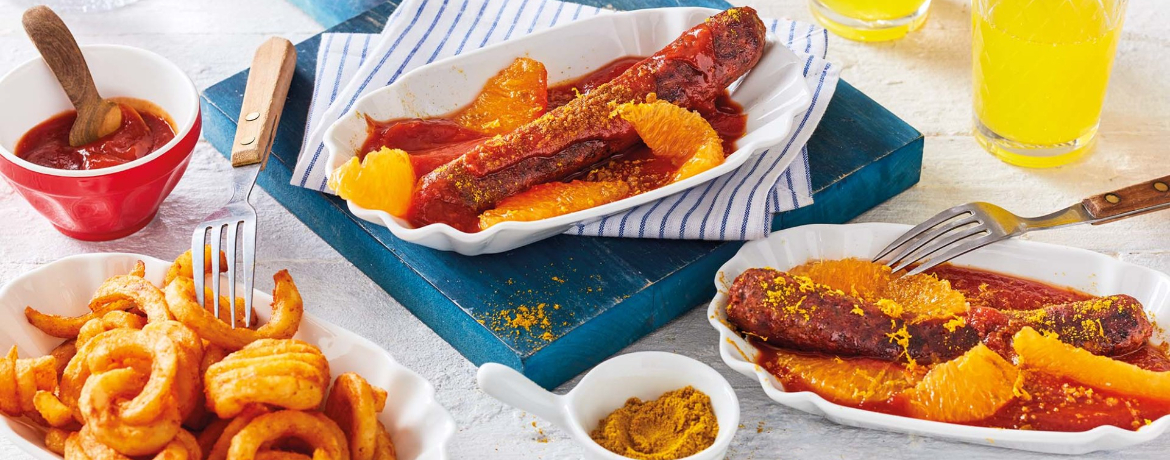 Vegane Currywurst mit Cola, Orange und Curly Fries für 4 Personen von lidl-kochen.de