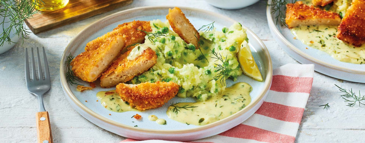 Vegane Mini-Schnitzel in Kräutersauce an Erbsen-Kartoffelstampf für 4 Personen von lidl-kochen.de