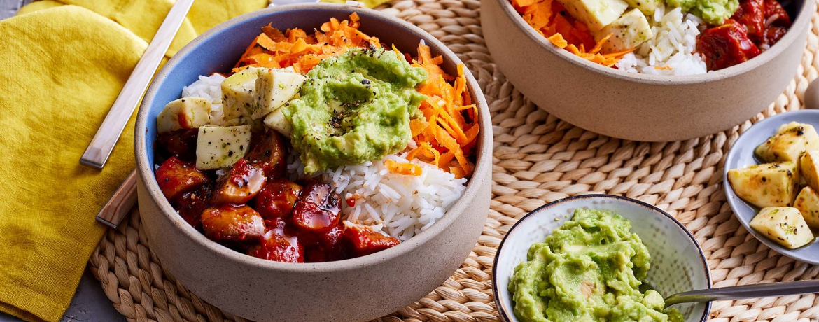 Bunte Gemüsebowl mit Guacamole, Mozzarella und Basmatireis für 4 Personen von lidl-kochen.de