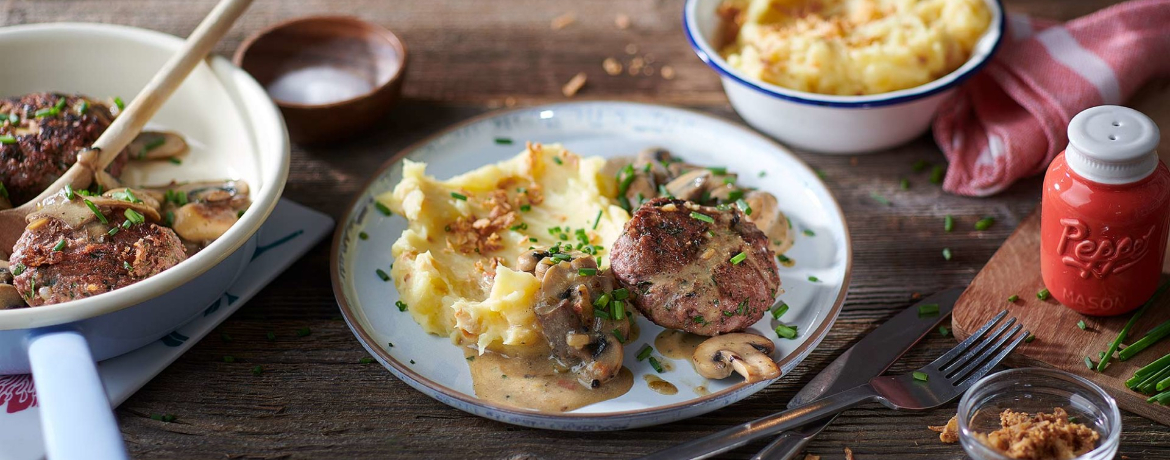 Vegane Frikadellen mit Kartoffelpüree und Pilzsauce für 4 Personen von lidl-kochen.de