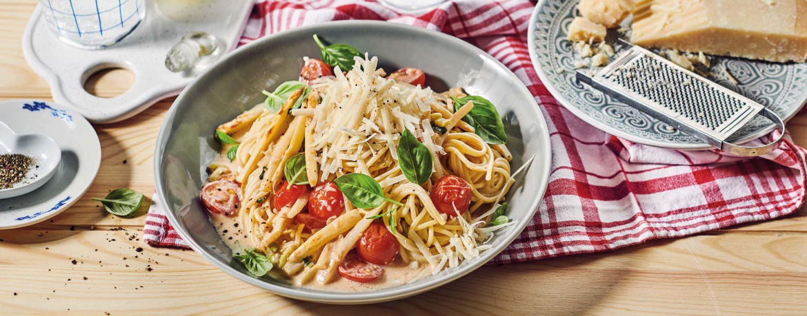Spaghetti in Spargel-Rahmsoße mit Cherry-Tomaten für 4 Personen von lidl-kochen.de