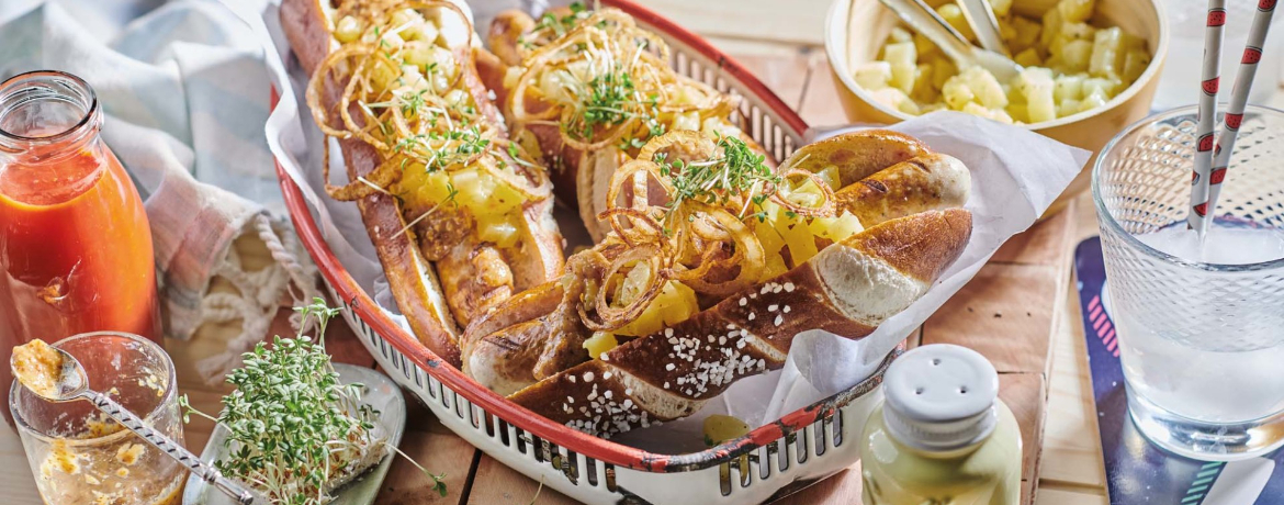 Bratwurst-Hot-Dog mit Kartoffelsalat für 4 Personen von lidl-kochen.de