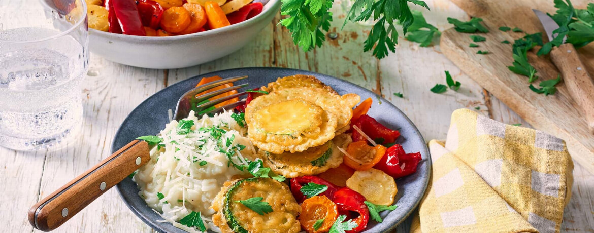 Buntes Risotto mit Ofengemüse und Zucchini-Piccata-Milanese für 4 Personen von lidl-kochen.de