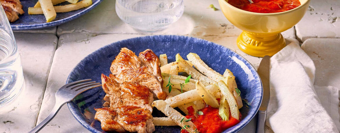 Putensteaks mit Kohlrabi-Pommes und Ketchup - Rezept | LIDL Kochen