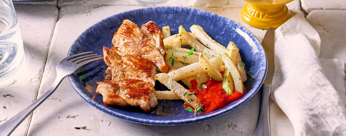 Putensteaks mit Kohlrabi-Pommes und selbst gemachtem Ketchup für 4 Personen von lidl-kochen.de