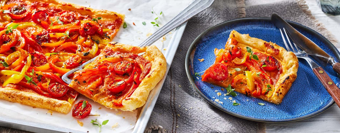 Herzhafte Tarte mit geschmorter Paprika und würzigem Tomatenpesto für 4 Personen von lidl-kochen.de