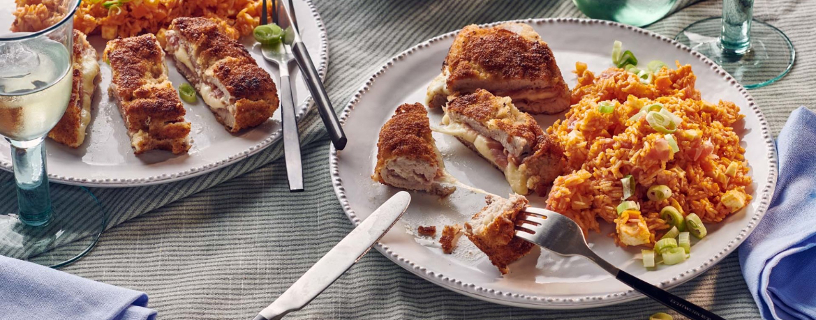 Mediterranes Cordon bleu mit Tomatenreis für 4 Personen von lidl-kochen.de