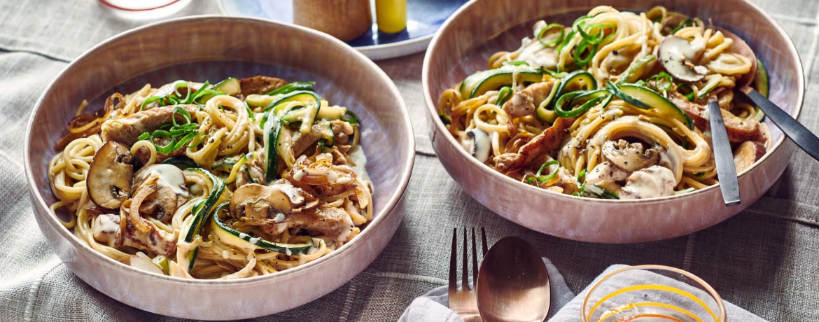 Spaghetti mit Schnitzelstreifen und Pilz-Rahm-Sauce für 4 Personen von lidl-kochen.de