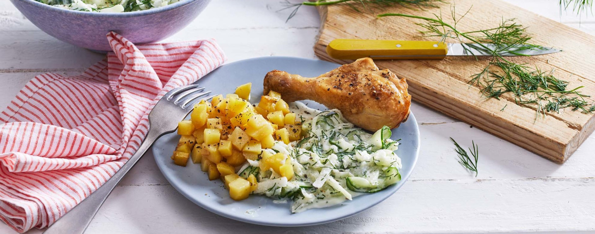 Hähnchenkeulen mit Gurken-Kohlrabi-Salat für 4 Personen von lidl-kochen.de