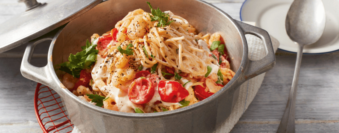 Spaghetti mit Garnelen in Frischkäsesauce für 4 Personen von lidl-kochen.de