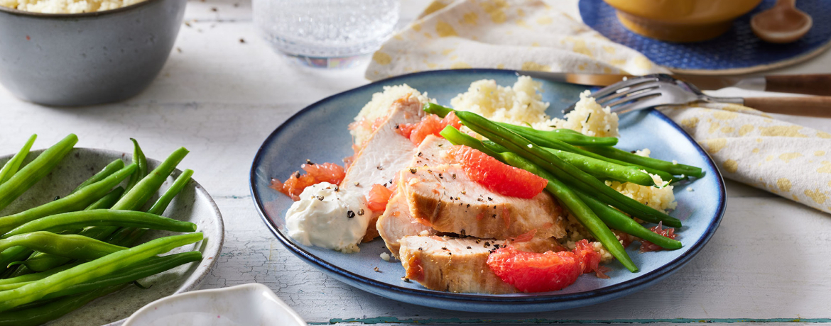 Putenbrust mit Grapefruit, Rosmarincouscous und Bohnen für 4 Personen von lidl-kochen.de