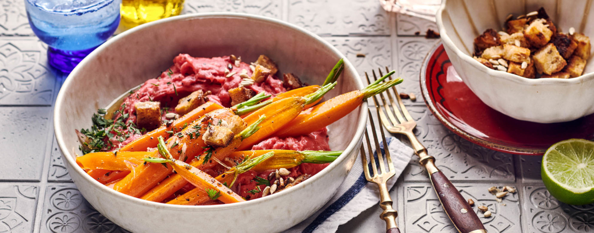 Glacierte Karotten mit Rote-Bete-Stampf und Crôutons für 4 Personen von lidl-kochen.de