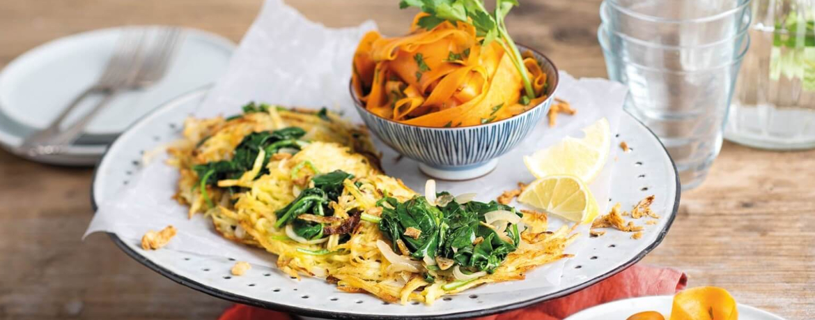 Kartoffelrösti mit Spinat und Petersilien-Karotten-Salat für 4 Personen von lidl-kochen.de